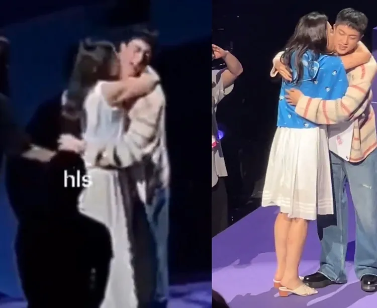 JIN昨天在擁抱時，被2名不守規矩的粉絲強吻。翻攝X（推特）