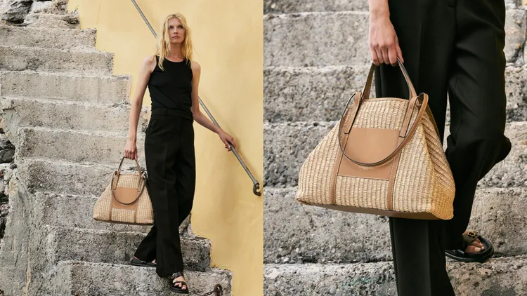 Superlight草編托特包運用扣環設計輕鬆變換包款造型與調整容量多寡。品牌提供