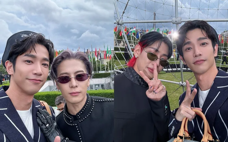 劉以豪在時裝周合照王嘉爾、BamBam。劉以豪工作室提供