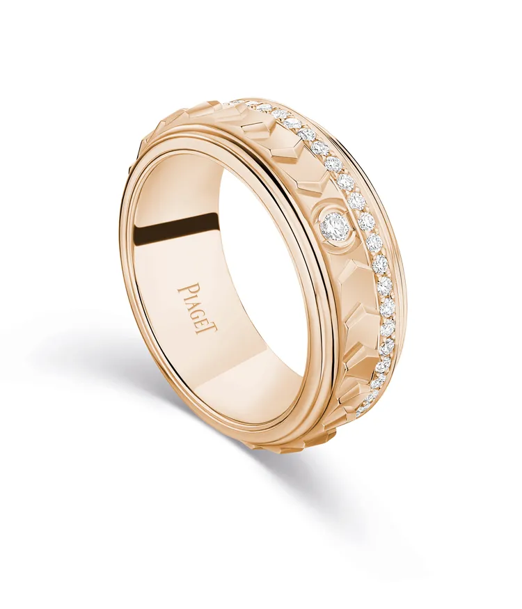 PIAGET Possession系列18K玫瑰金劍鋒紋鑽石戒指，26萬2000元。品牌提供