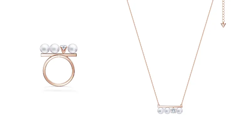 TASAKI balance diamond solo玫瑰金戒指（左圖）35萬2000元、玫瑰金項鍊（右圖）38萬9000元。品牌提供