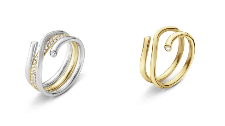 喬治傑生Magic戒指組（左圖）10萬9000元、Magic系列18K黃金鑲鑽戒指（右圖）5萬5700元。品牌提供