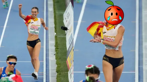 競走女將終點前振臂慶祝 下一秒「悲劇表情」全被拍