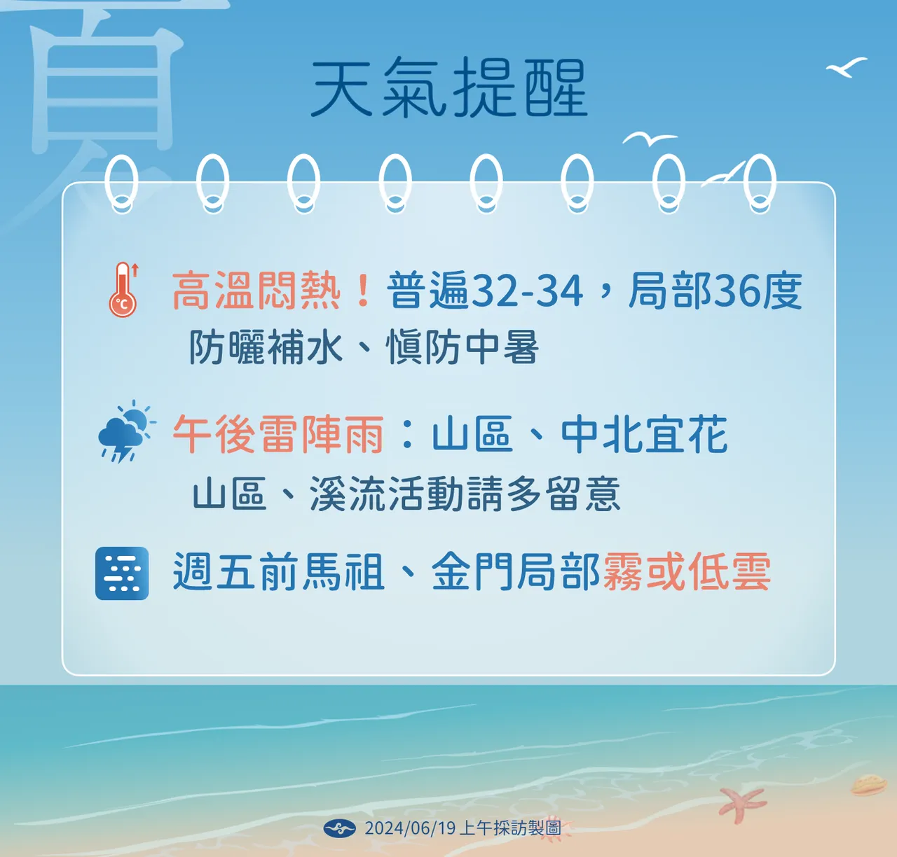 天氣提醒。氣象署提供