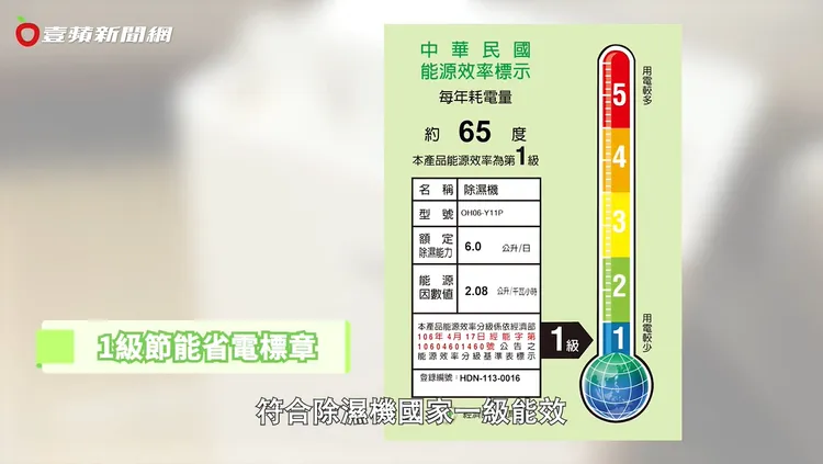 「only清淨除濕機」全系列符合除濕機國家能源效率第1級，強效除濕，耗電量更少，還能省電、省荷包！