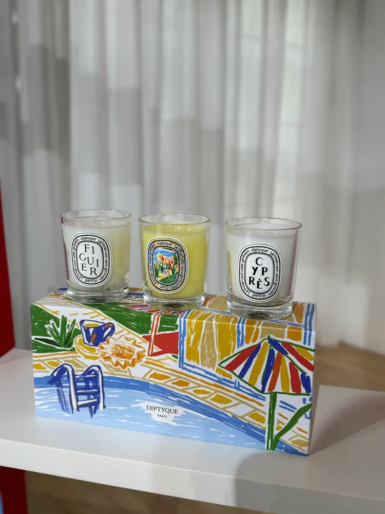 Diptyque限量夏日系列柏樹、檸檬草、無花果香氛蠟燭禮盒，70g*3／4100元。張家玲攝
