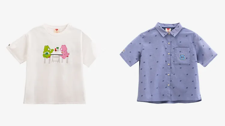 「Care Bears」小吃攤印花短袖T（左）1850元、小ap滿版印花短袖襯衫2450元。品牌提供
