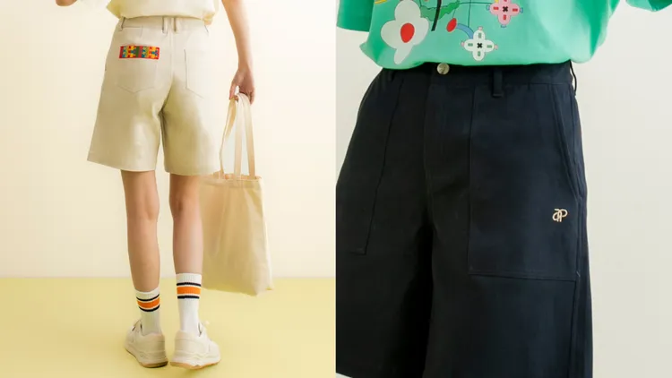 「卡肉老ㄙ聯名款」聯名繡花設計牛仔五分褲（左）2950元、聯名繡花設計牛仔五分褲2950元。品牌提供
