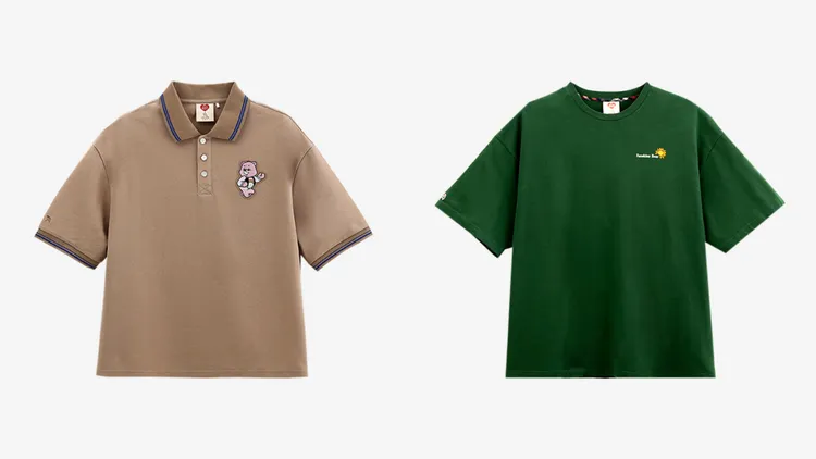 「Care Bears」機能快乾彩虹熊繡章POLO衫（左）2950元、純棉厚磅標語印花OVERSIZE短袖T 1850元。品牌提供