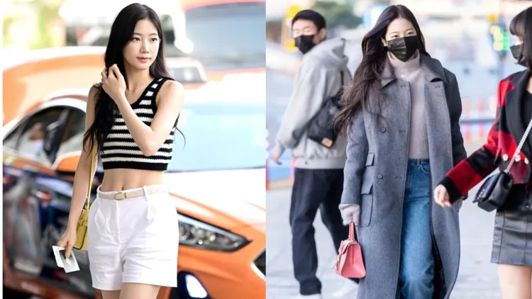 中村一葉搭配繽紛的柚子黃以及粉色手袋。左圖翻攝naver、右圖翻攝chosun 