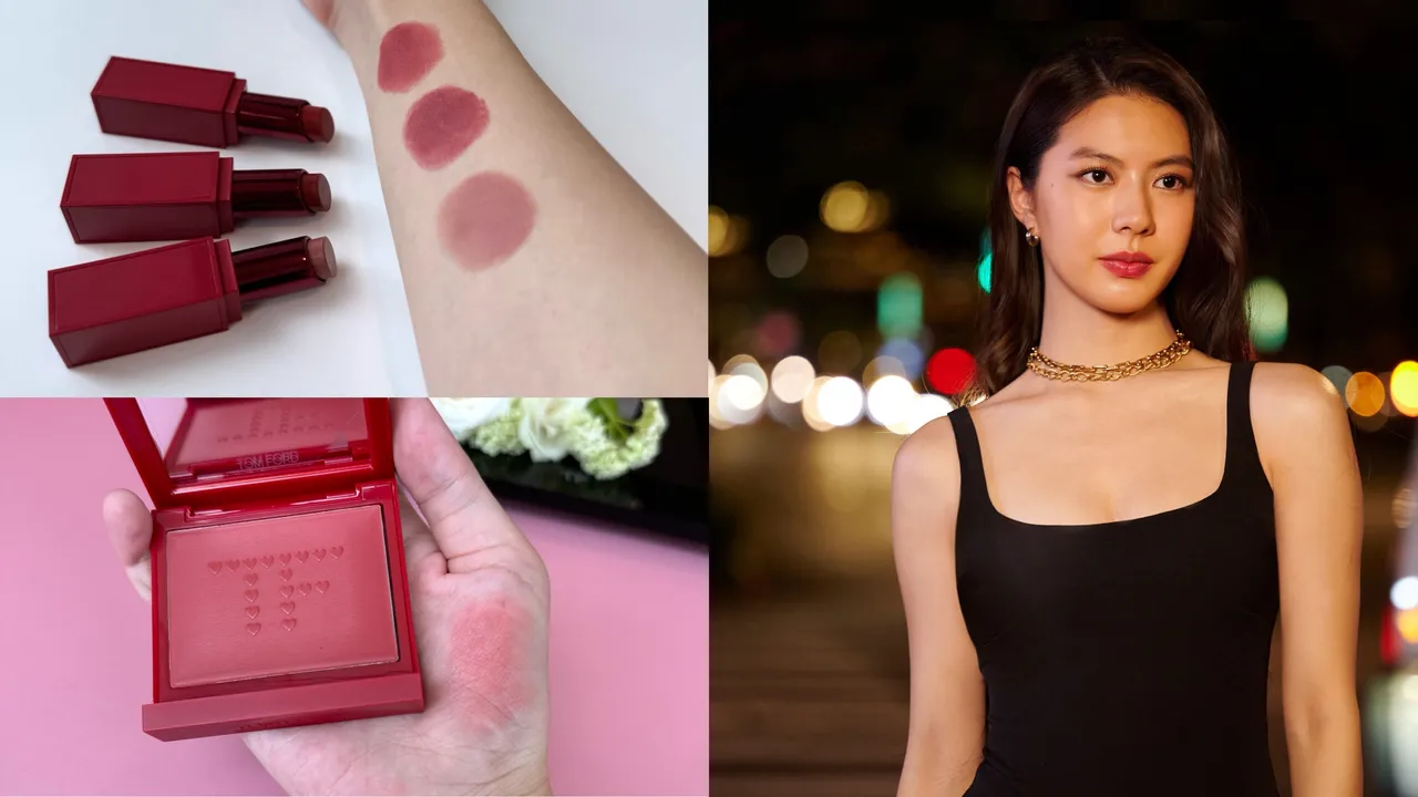 精品美妝TOM FORD帶來限量七夕彩妝，打造出撩心的「茶系女孩」。左側圖張家玲攝、右圖品牌提供
