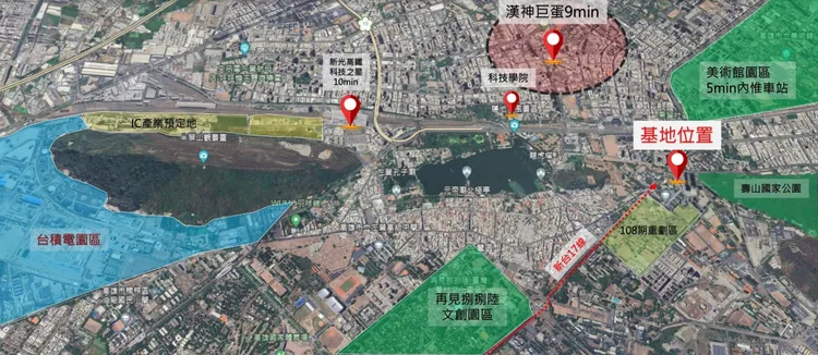 「以山AI」鄰近台積電廠區與108期重劃區，區段重大建設多。華友聯提供