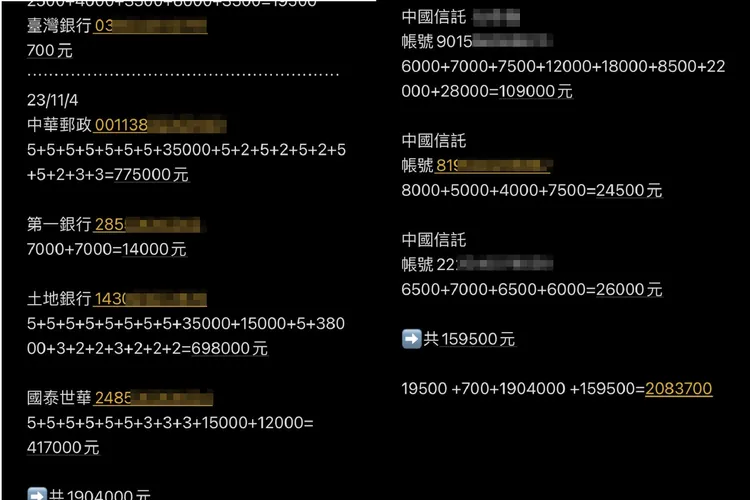 小珍記錄從去年10月開始陸續匯款至黃男指定的帳戶，前後超過200萬。小珍提供