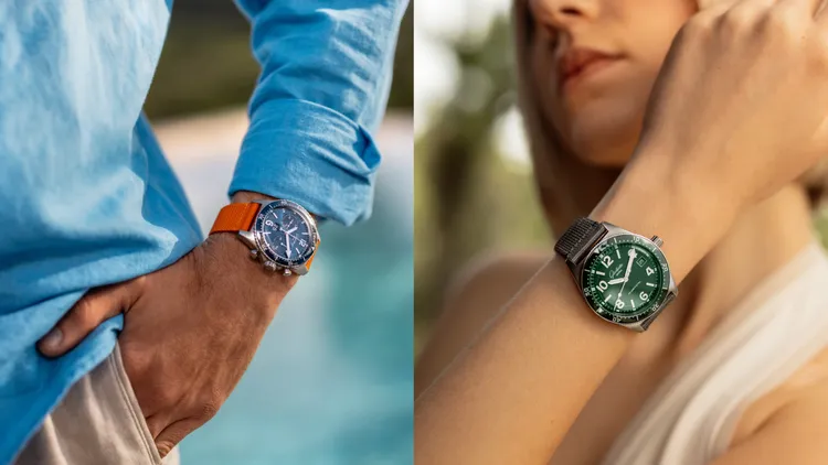 格拉蘇蒂原創推出橘色與綠色環保編織錶帶。品牌提供