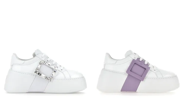 Viv' Skate白色羊皮厚底鑽扣休閒鞋（左）、Viv' Skate拚色羊皮厚底休閒鞋，各5萬8000元。品牌提供