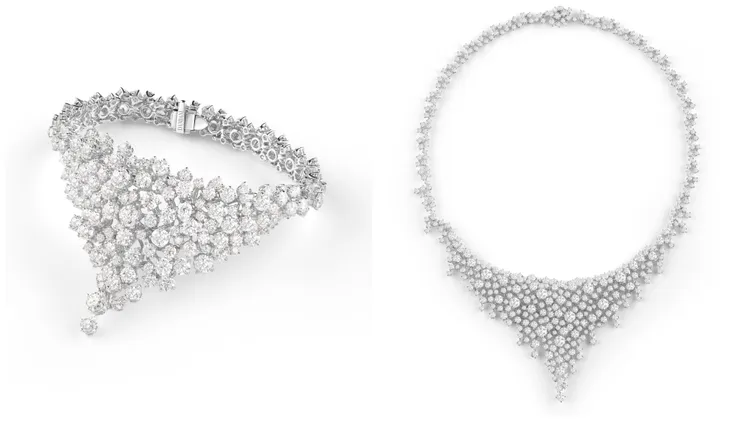 DAMIANI Mimosa含羞草18K白金高級珠寶全鑽手環（左圖）與項鍊（右圖），價格店洽。品牌提供