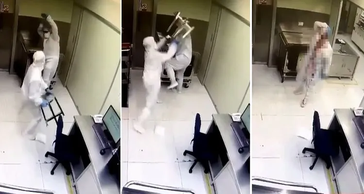 無塵室2名員工發生衝突，其中1人持鐵椅將對方打得頭破血流。翻攝爆料公社