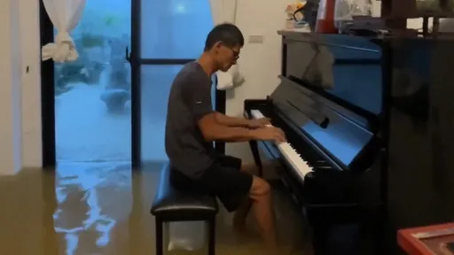 真水上鋼琴師!凱米豪雨灌民宅 台南人「泡黃河彈琴」網全跪了