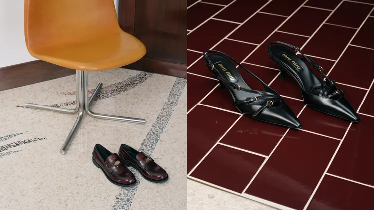 Miu Miu皮革樂福鞋（左圖）3萬8500元、皮革帶扣高跟鞋（右圖）4萬5000元。品牌提供