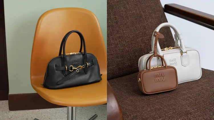 Miu Miu Aventure納帕皮革包款（左圖） 13萬元、皮革小巧包款（右圖前）3萬6000元、Arcadie皮革包款（右圖後）7萬6000元。品牌提供