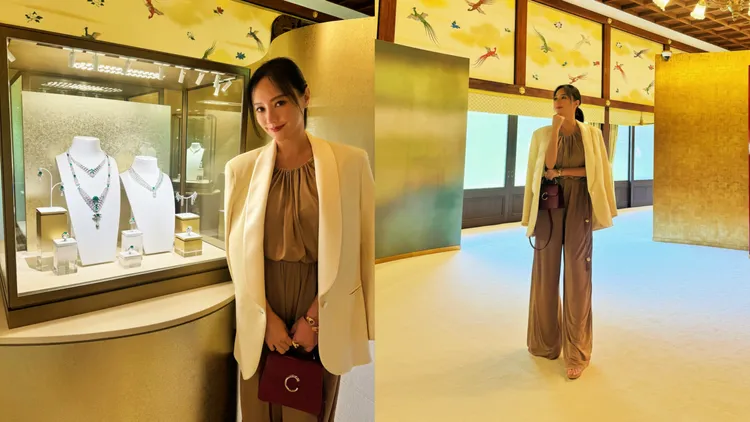 關穎欣賞卡地亞在日本明治紀念館舉辦的高級珠寶展。