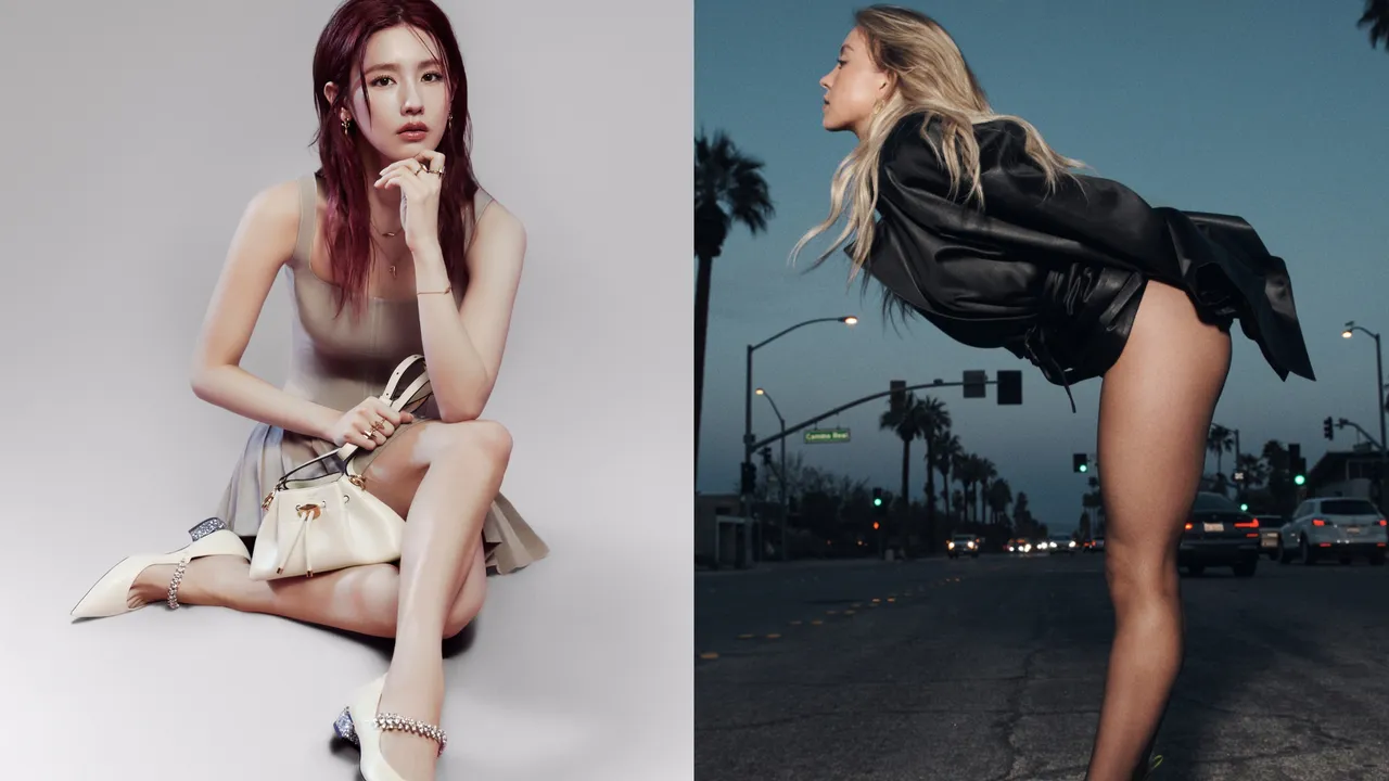 薇娟（左）、席德妮史威尼拍攝JIMMY CHOO形象照。品牌提供