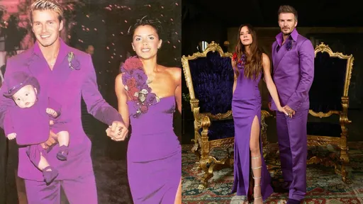 貝克漢慶結婚25周年 和老婆重穿當年紫色婚紗超閃的