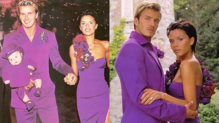 2人25年前的婚禮造型相當前衛。翻攝davidbeckham IG