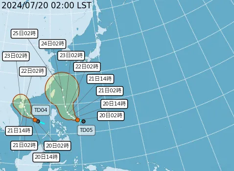 雙颱今將生成。氣象署提供