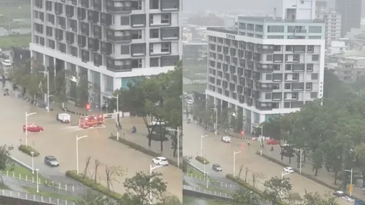 高雄美術館大淹水!豪宅區淪一片黃河 「消防鳴笛聲」大雨中狂傳