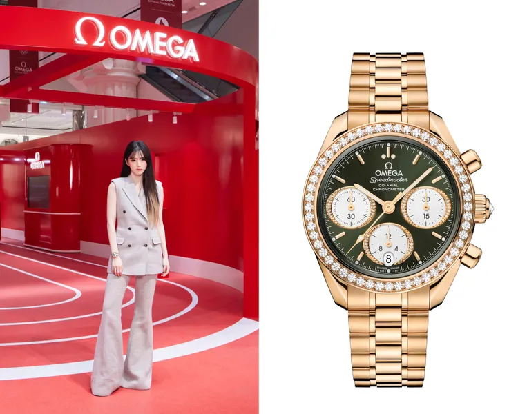 韓素希戴上OMEGA超霸38mm腕錶，153萬4000元。品牌提供