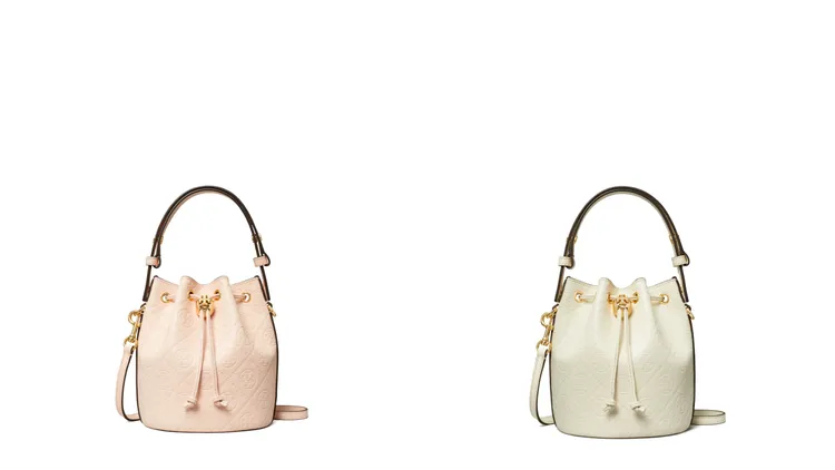 TORY BURCH T Monogram Leather迷你水桶包，各1萬9900元。品牌提供