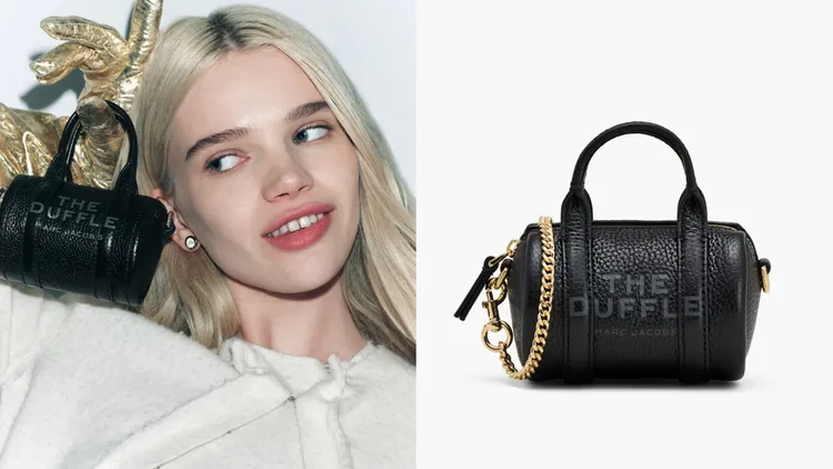 Marc Jacobs極致黑皮革The Duffle袖珍圓筒包，7290元。品牌提供