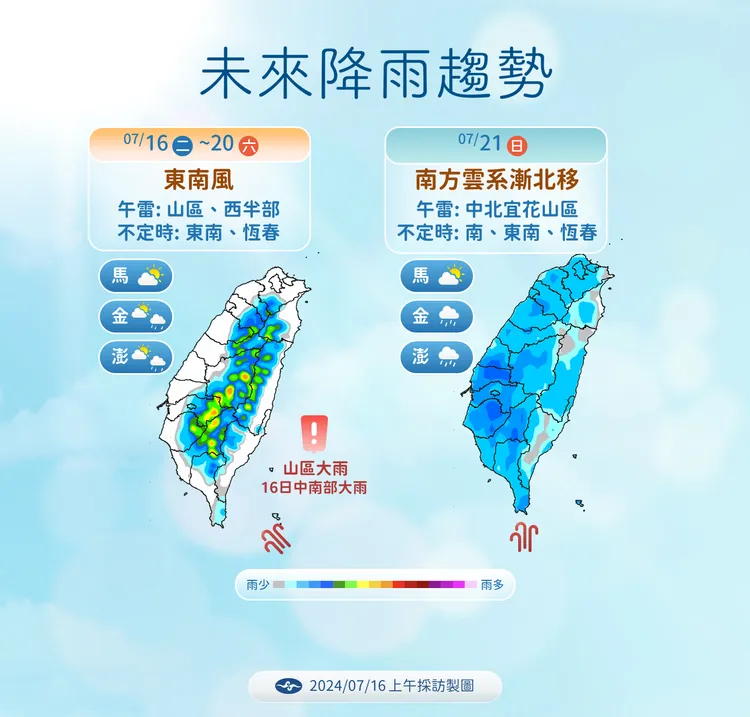 0717各地降雨趨勢。氣象署提供