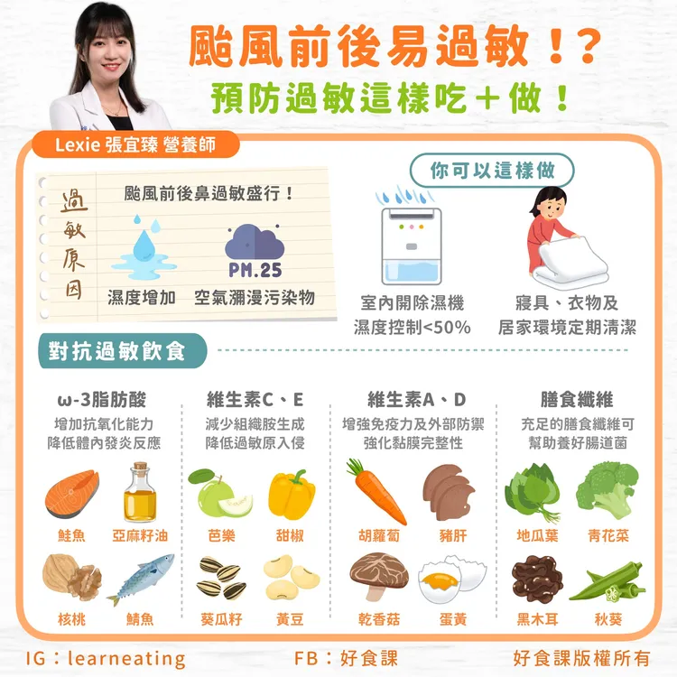 營養師針對颱風過敏說明。取自好食課粉專