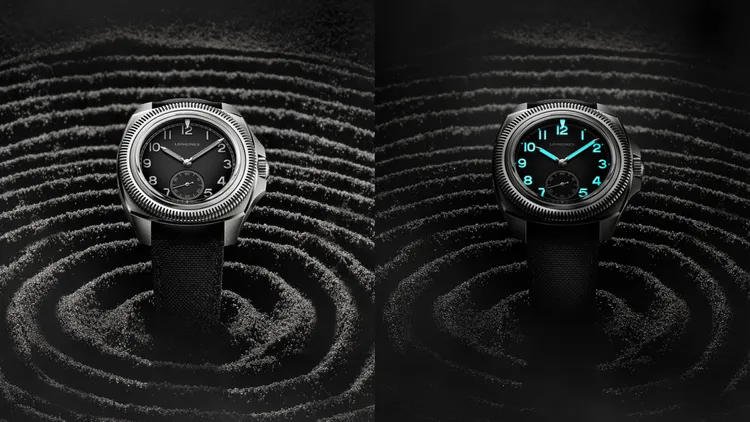 浪琴Pilot Majetek經典復刻飛行腕錶鈦金屬版，43mm，5級鈦金屬錶殼，啞光黑色粒紋面盤，黑色科技皮革錶帶，L893.6機芯，動力儲存72小時，防水深度100米，限量1935只，16萬1800元。品牌提供
