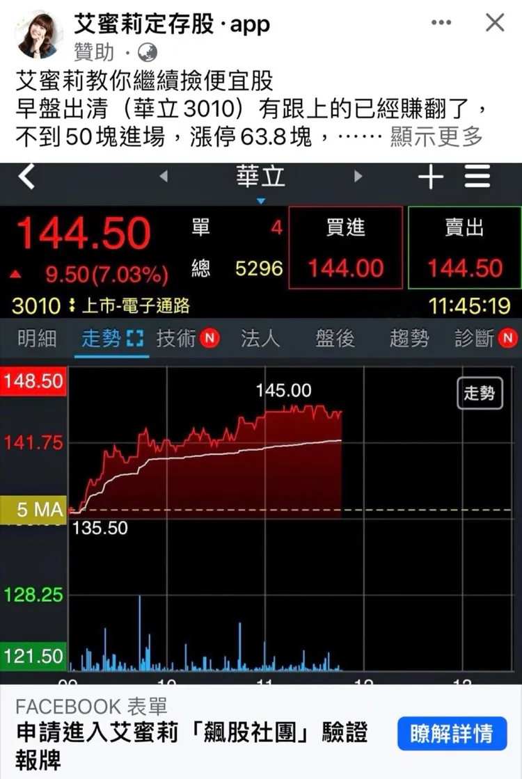 詐團假借投資名人打造一頁式廣告，引誘被害人參與再層層騙錢。翻攝畫面