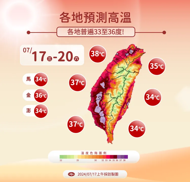 0718各地高溫。氣象署提供