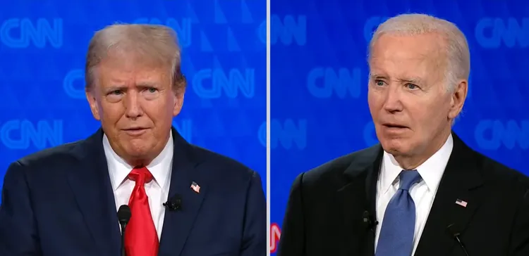 拜登（右）上週與共和黨籍前總統川普（左）辯論時表現笨拙，時而語無倫次，因而受到廣泛批評。美聯社
