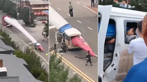 駭人!載7人廂型車被「風機葉片」貫穿 他疑遭撞飛車外慘死