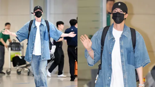 BTS JIN傳完奧運聖火超放鬆 穿GUCCI丹寧裝返韓腳步很輕盈