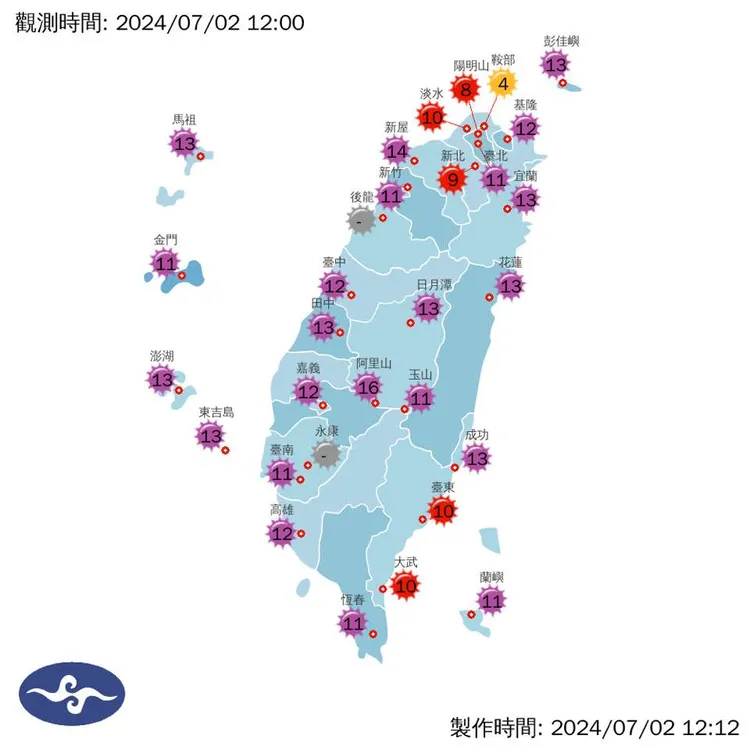 紫外線指數達危險級。氣象署提供
