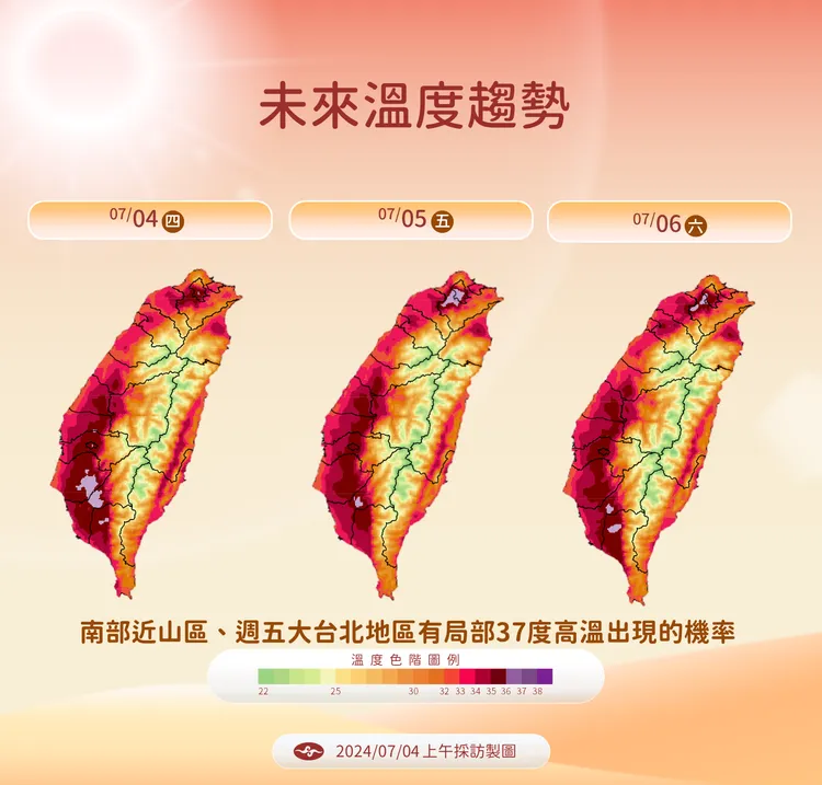 0704未來溫度趨勢。氣象署提供