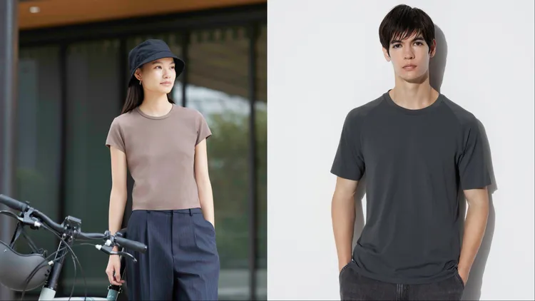 女裝特級彈性AIRism短版T恤、男裝DRY-EX快乾T恤，各590元。品牌提供