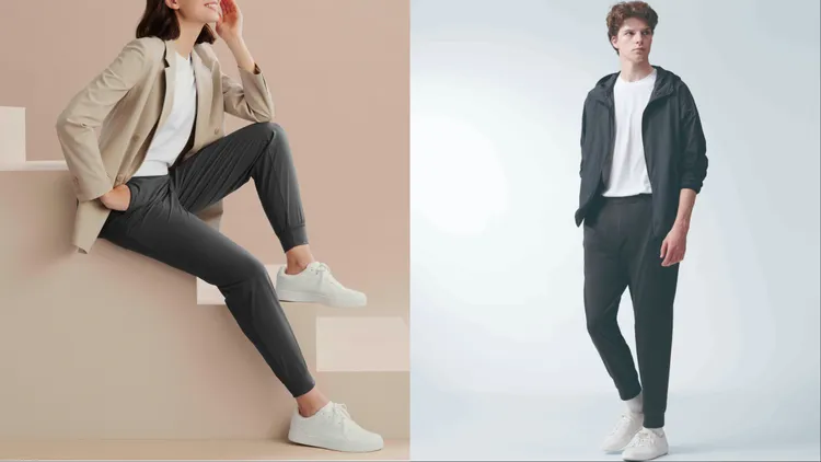 女裝特級彈性AIRism束口褲（左）790元、男裝特級彈性DRY-EX快乾束口褲990元。品牌提供