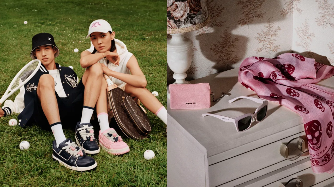 LV（左圖）和Alexander McQueen（右圖）為七夕情人節推薦的粉色選禮。品牌提供