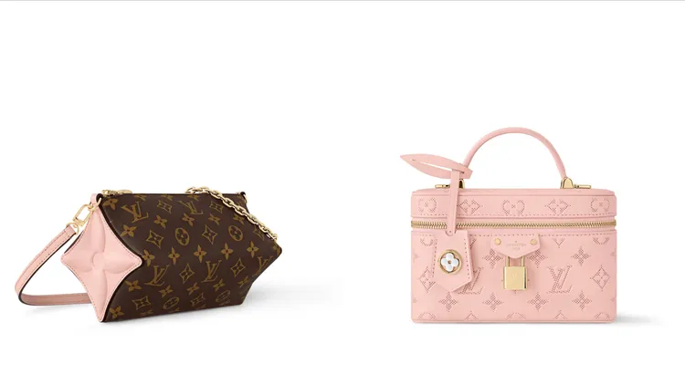LV Bloom 肩背包（左）7萬4500元、Vanity Pouch 粉紅色化妝盒造型提包（右）9萬3000元。品牌提供