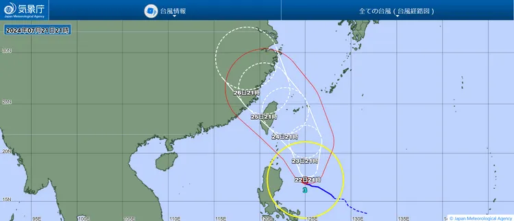 凱米颱風預估路徑圖。翻攝自日本氣象廳