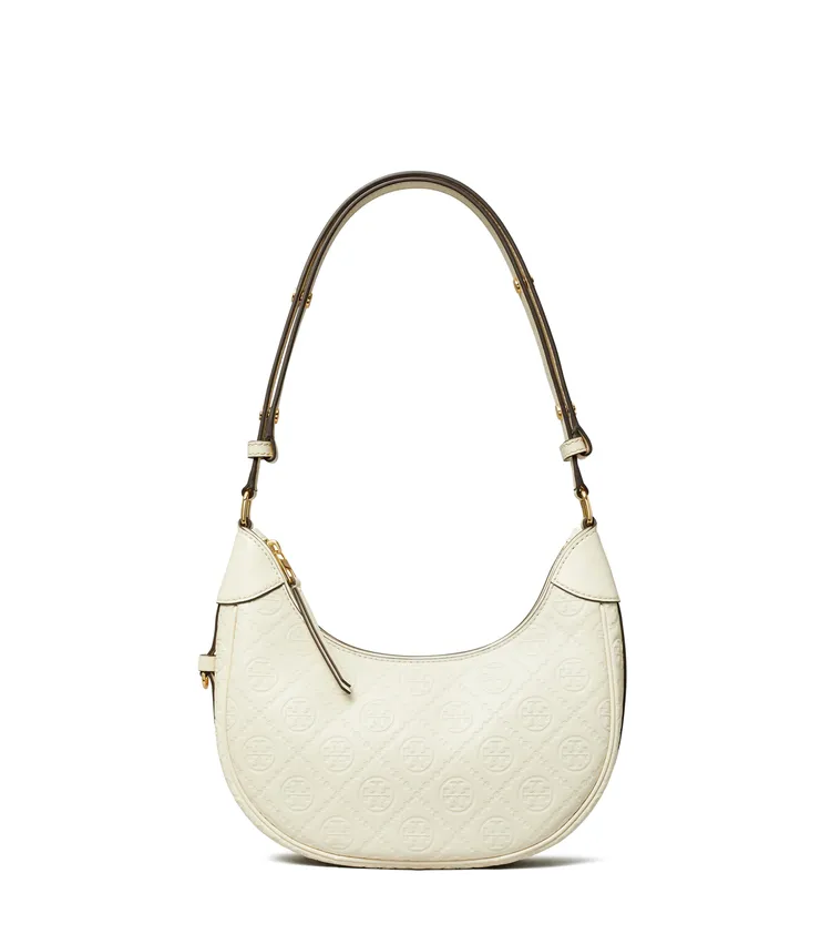 TORY BURCH T Monogram Leather半月包，1萬9900元。品牌提供