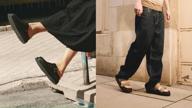 涼拖鞋皆搭配招牌亮黃色延條縫線與厚底設計。品牌提供